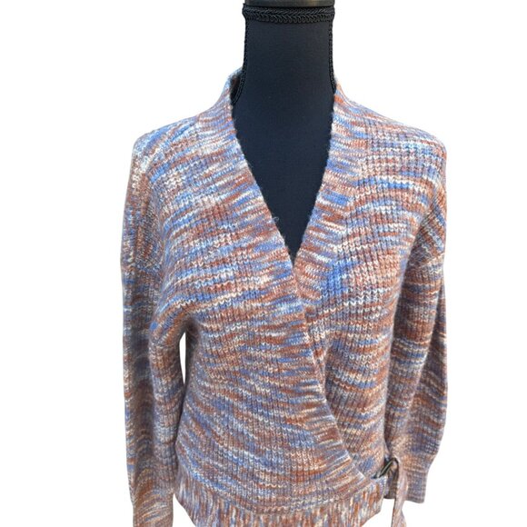 Nine West Purple Knitted Wrap Cardigan Sweater Brass Ring  S Multicolor Yarn - Picture 3 of 13